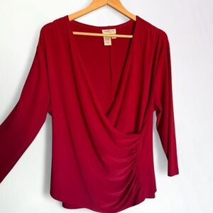 Coldwater Creek Red Ruched Wrap Blouse | Size Large